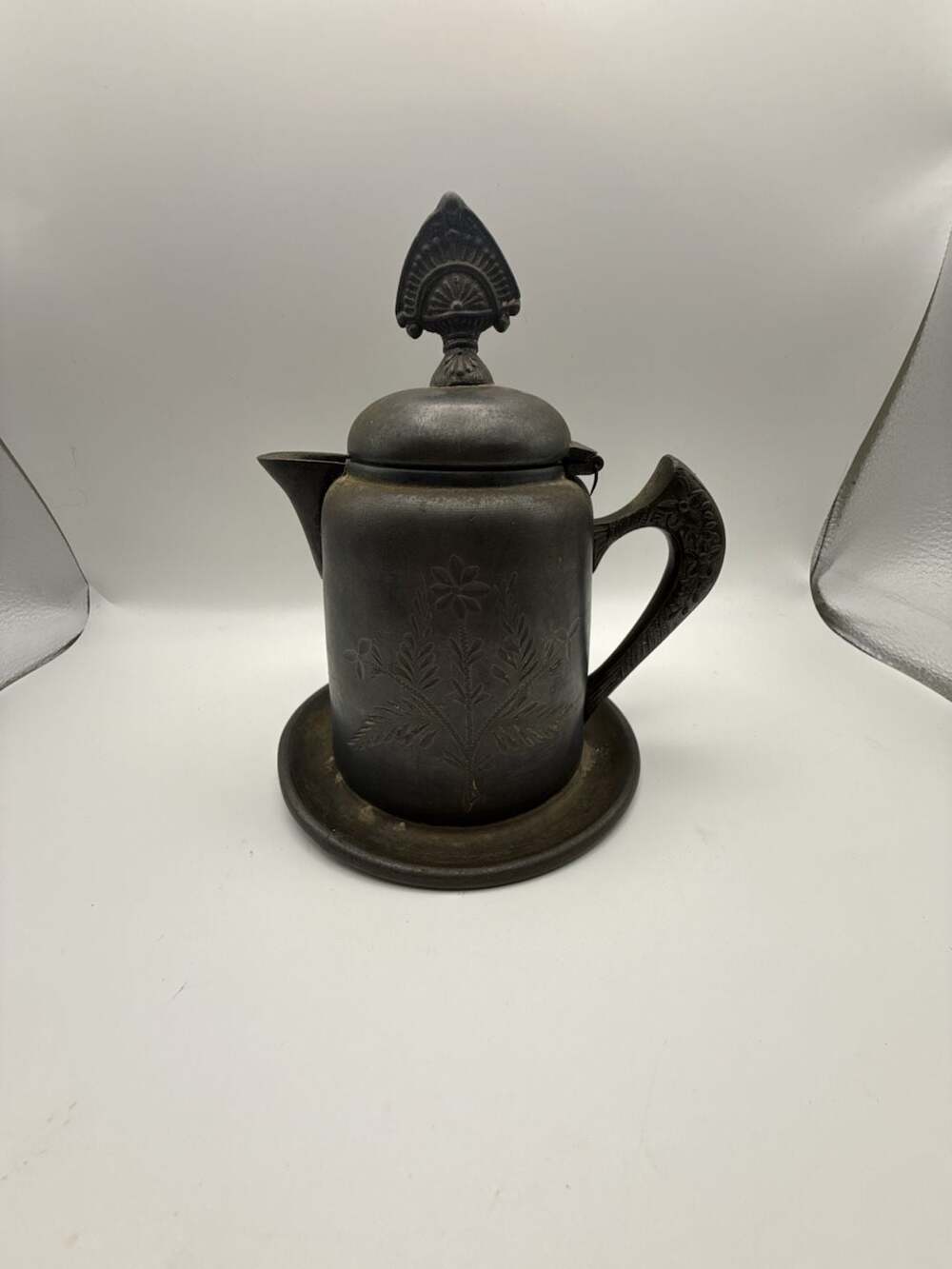 Vintage Quadruple Silver Plated Pewter Teapot or Creamer with Floral Etching